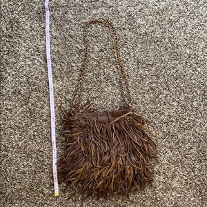 UO boho fringe small adjustable brown p…